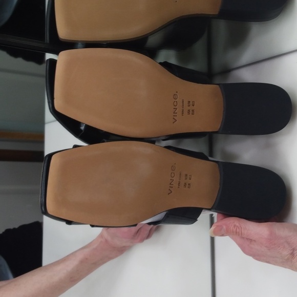 VINCE ZOFI MAFALDA BLACK LEATHER SLIDE SANDALS SIZE 9.5 MED - Picture 6 of 7